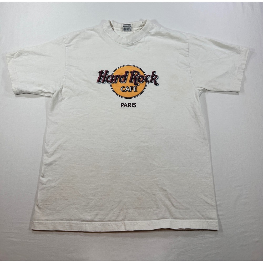 Hard Rock Cafe Paris Graphic T-Shirt White Mens Large Vintage Style Souvenir Tee